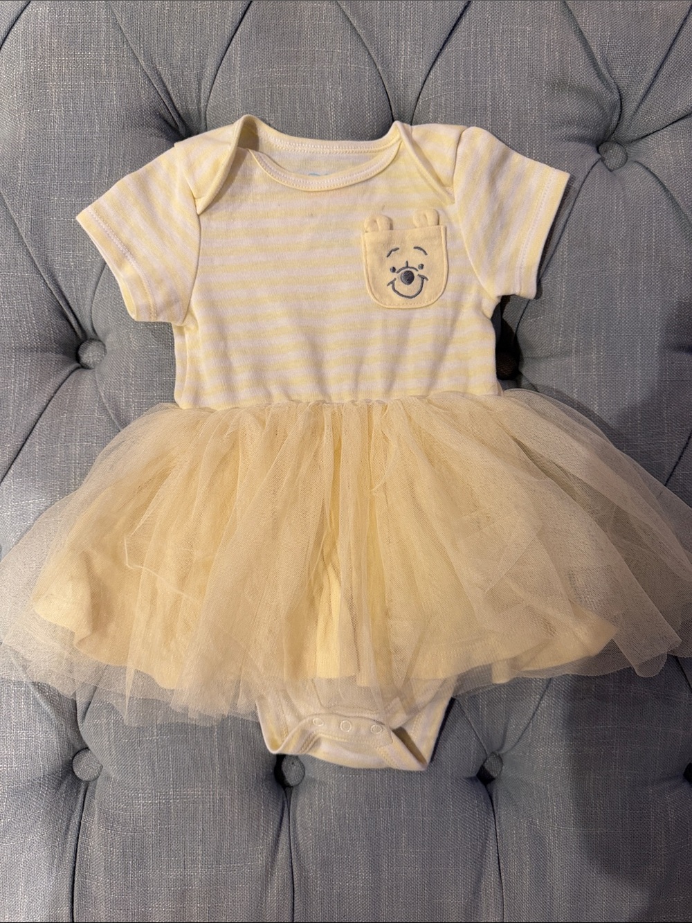 Disney Yellow Striped Tulle Baby One-Piece with Bear Pocket